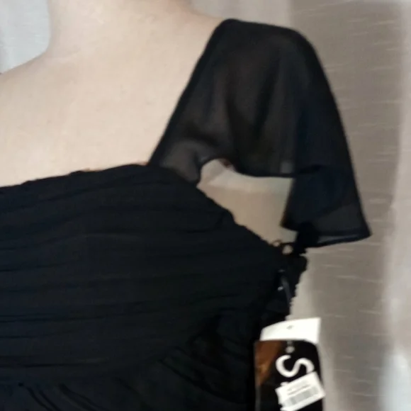 S.L Fashions Tag Maxi Dress, Black, Fohrmal Square Neck, Pleated, Sheer, 8 - Picture 15 of 15